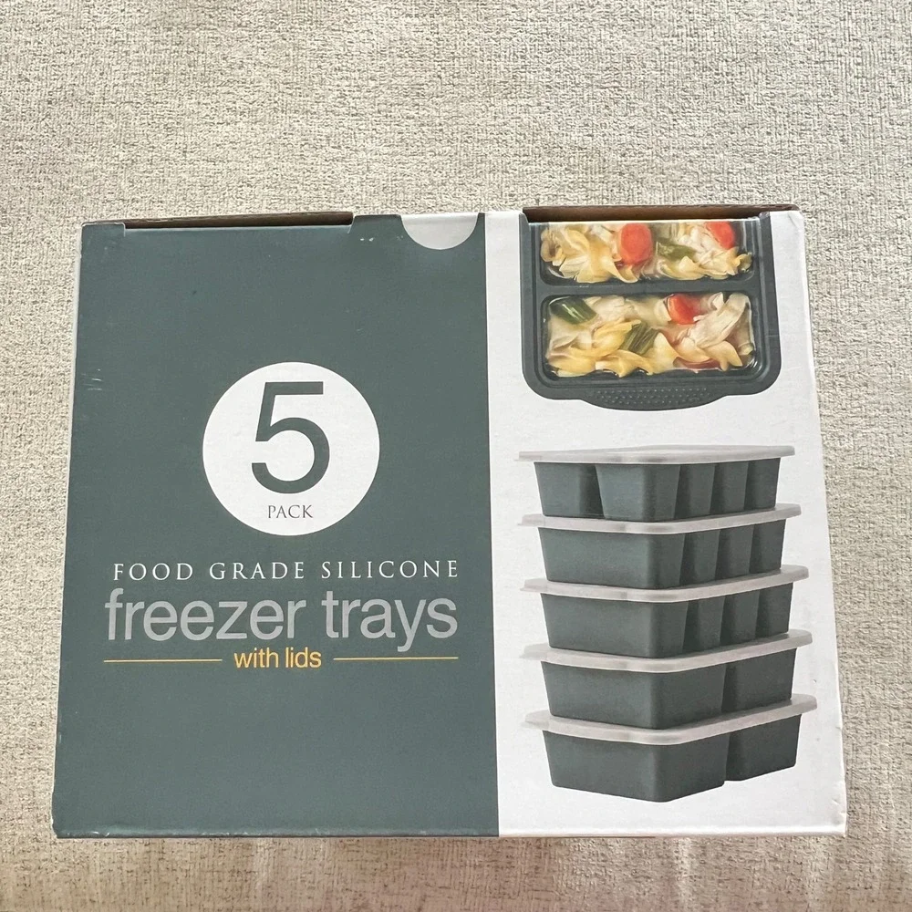 MIU Food Grade Silicone Freezer Trays with Lids 5 pk Grey Meal Prep Storage NEW